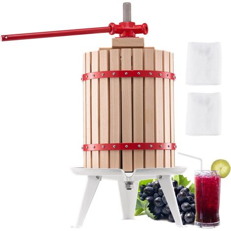 Presse à fruits de 18 L (4,75 gal), panier en bois massif avec 8 blocs, presse à jus manuelle robuste, presse pour cidre, pommes, raisins, teinture, miel, huile d'olive avec poignée pour la cuisine et (1/5)