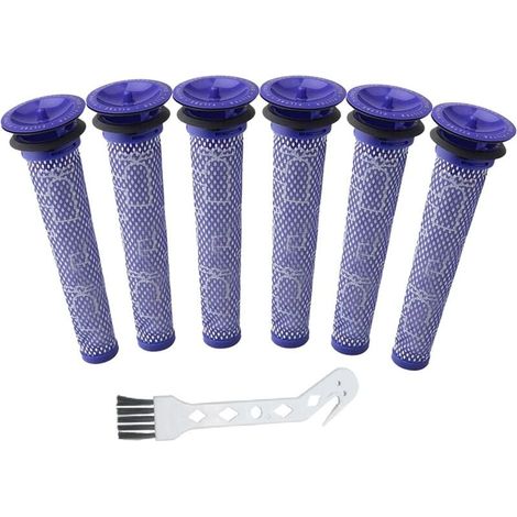 [NIEMALS VERWENDET] Packung mit 6 Ersatz-Vorfiltern + einer Bürste für Dyson DC58, DC59, V6, V7, V8. Ersatzteilnummer 965661-01.