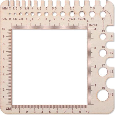 Règle En Bois - 15 X 15 Cm - Double Échelle Cm Et Pouces - Pour Tricot Crochet Dessin Et Bricolage - 1 Pièce (1/5)