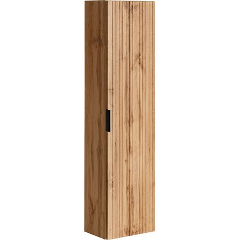 Furnidea - Meuble colonne suspendu de salle de bain ADEL CHÊNE 35 x 140 cm - une porte, façades rainurées (1/5)