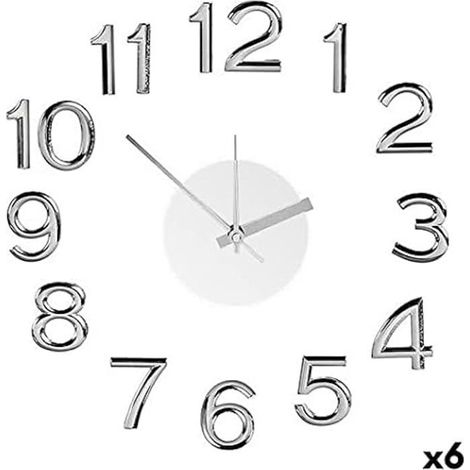 Horloge Murale Gift Decor Blanc Argenté ABS EVA Ø 35 cm Autocollant (6 Unités)
