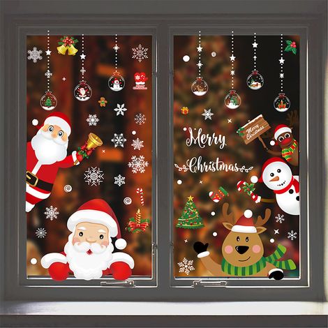 Décoration Noël Sticker Autocollants de Fenêtre Verre Murale Muraux Noël Autocollant Noël Stickers Rennes Sapin Noel Réutilisable Déco Noël Fenetre Noël Décoration
