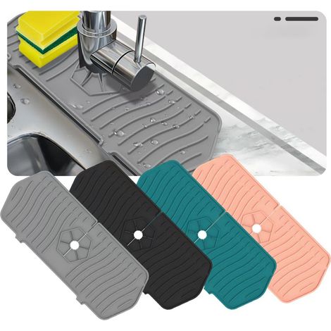 Protection anti-éclaboussures pour robinet de cuisine/évier, tapis récupérateur d'eau en silicone, coussinet d'égouttage à placer derrière le robinet pour cuisine et salle de bain (1/4)