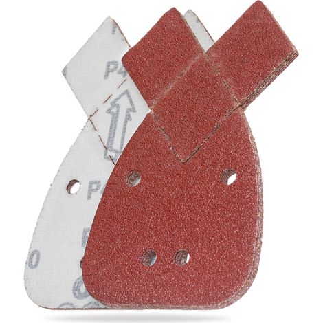 Lot de 10 feuilles de papier de verre grain 40 pour Black & Decker - 140 x 95 mm (5,5 po x 3,7 po) - Support auto-agrippant, 4 trous, rouge (1/5)