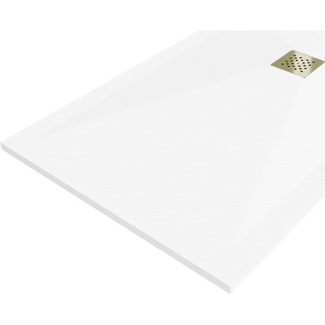 Mexen Stone+ rechteckige Komposit-Dusche 120 x 80 cm, weiß, Abdeckung gold - 44108012-G