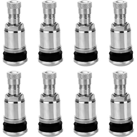 Ede Lot de 8 valves pour pneus tubeless Sollbry, universelles, 11,3 mm, en acier argenté, avec capuchon anti-poussière, pour voitures, camions et motos (1/4)