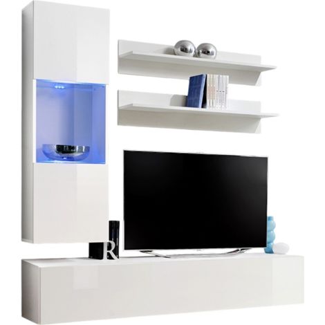 TV-Möbel FLY H3 Design, in glänzendem Weiß. Modernes und trendiges Hängeelement für Ihr Wohnzimmer.