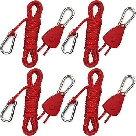 4x sangle à cliquet, corde réfléchissante de 4,6m, rouge