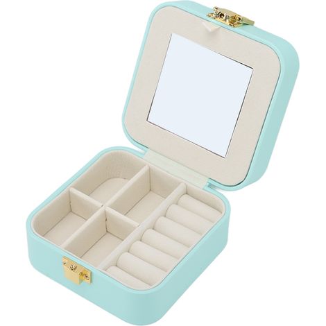 Boîte à bijoux portable organisateur de rangement pour bagues et boucles d'oreilles vert menthe (1/5)