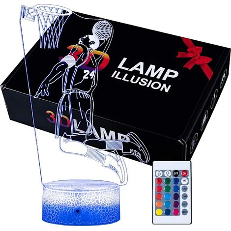 Lampe à illusion 3D Kobe Bryant avec 16 boutons tactiles à changement de couleur et télécommande - Veilleuse Kobe Bryant Basketball (1/5)