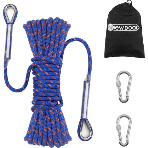 14KN Static Climbing Rope 8 mm Cord Accessory for Equipment 10 m, 20 m, 30 m, 50 m Evacuation Rope with 2 Carabiners for Ice Climbing Fire Rescue Rope Blue 10 m (1/5)