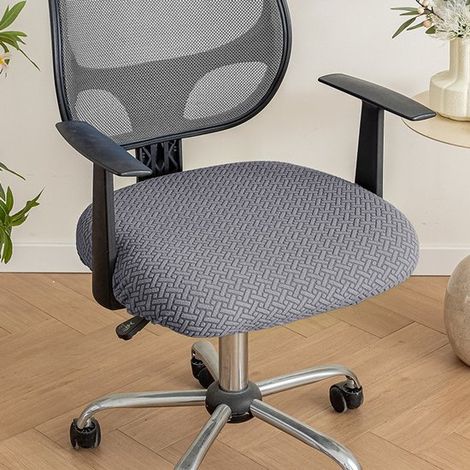 Fundas elásticas de 2 piezas para sillas de oficina, jacquard, con correas, lavables, bares, Color gris oscuro, Longitud del asiento: 46-54 cm (1/5)