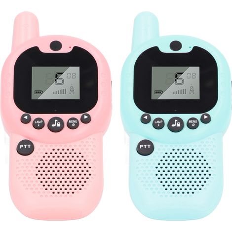Talkie-walkie sans fil pour enfants, durable, en plastique ABS, avec Bluetooth, mini talkie-walkie jouet, 1 bleu et 1 rose. (1/5)