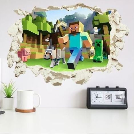 Gamer Poster Murale Décoration, 40 60cm Mine-craft Autocollants Muraux 3D Autocollants Muraux de Jeu Dessin Animé Autocollants Muraux Game Dessin Animé Stickers Muraux pour Salon Chambre Coul (1/3)