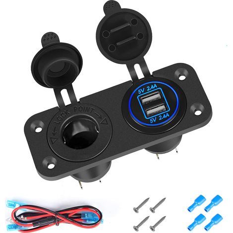 Car Charger Switch Panel with Dual USB Charging Function, LED Voltmeter, ON/OFF Rocker Switch, and Cigarette Lighter Socket for Boat and Marine Use (1/5)