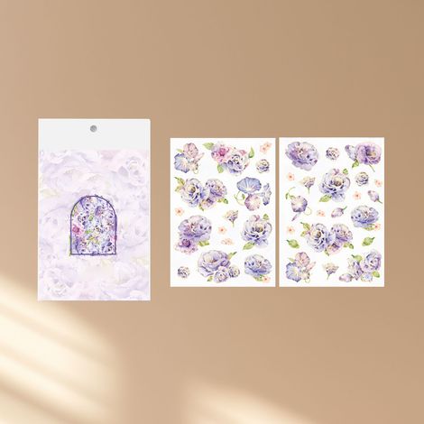 Blumenaufkleber, 2 Bögen, leicht abziehbar, strapazierfähig, wasserfest, PET, vielseitig verwendbar, PET, Pflanzen, für Scrapbooking, DIY, lila (1/5)