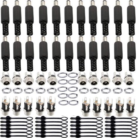 20Pcs 5,5 mm x 2.1 mm, connecteurs Jack de Prise d'alimentation mâle CC de – 20 connecteurs Jack filetés de Prise d'alimentation Femelle CC - 20Douilles de Protection en Caoutchouc (1/5)
