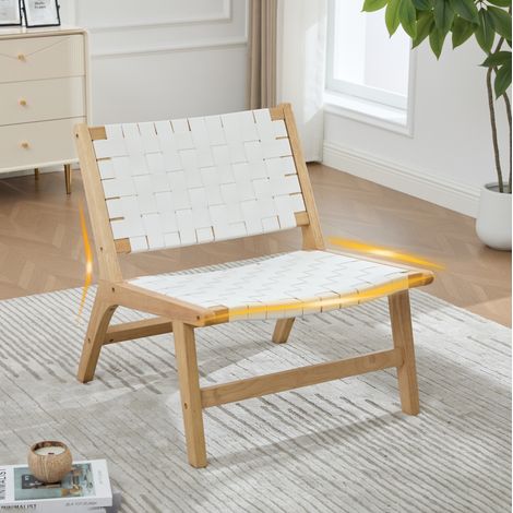 Fauteuil de loisirs sans accoudoirs en tressage PU et structure en bois blanc (1/5)