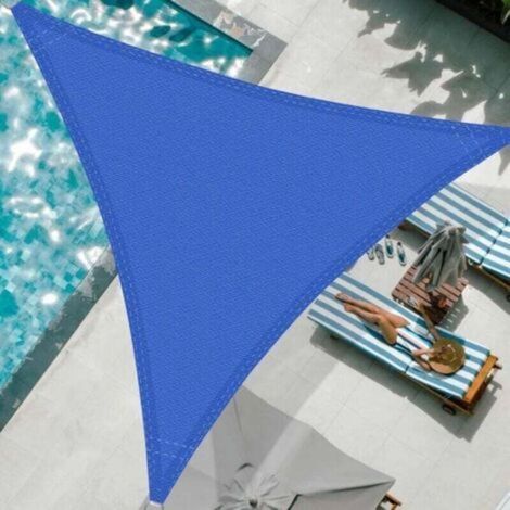 Triangular shade sail 3 x 3 x 3 m, breathable, UV protection, ideal for parties in the garden or yard, with rope, blue (1/4)