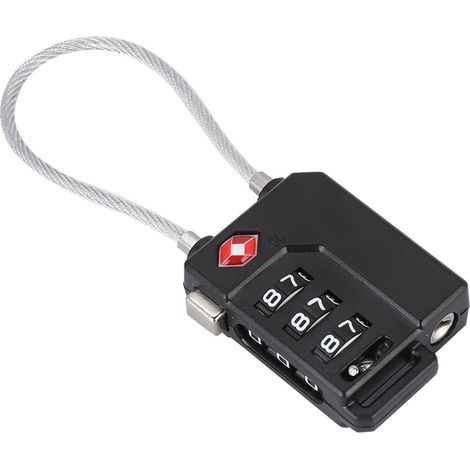 Cadenas à code TSA à 3 chiffres en fil d'acier pour valise de voyage (noir) (1/5)