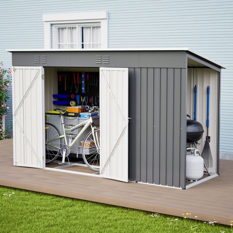 Großer Gartenhaus aus Metall 10x4 ft – Geräteschuppen 311x123x181 cm mit abschließbarer Doppeltür und Belüftung – Anthrazitgrau (1/5)