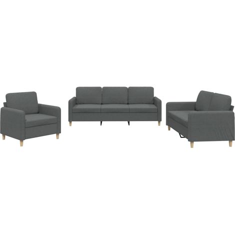 vidaXL Juego de sofás con cojines 3 piezas tela gris oscuro (1/2)