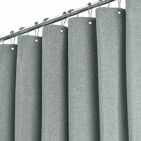 royaluxe - Rideau de douche extra long 180 x 240 cm, grand rideau de douche en tissu texturé en lin avec 12 crochets en plastique, grands rideaux de douche en tissu polyester classique pour salle de b (1/5)