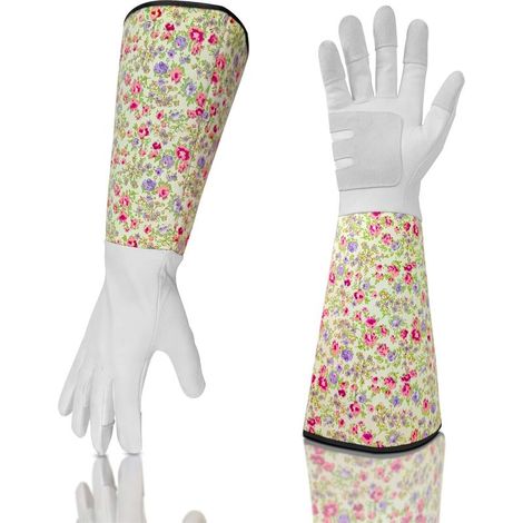 Gants de Jardinage pour Femme/Homme - Gants de Travail en Peau de Chèvre,Longs et Résistants,Gants avec Protection Avant-bras pour le Jardinage,Plantes,Fleurs -Rose