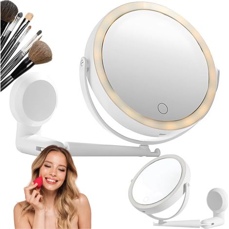 Miroir de maquillage LED - Miroir grossissant rotatif avec support mural à 360° (1/5)
