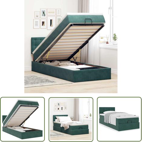Ottoman-Bett mit Matratze Dunkelgrün 100x200 cm Samt (1/5)