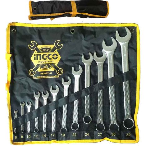 Serie chiavi combinate professionali INGCO cromo-vanadium 6-32mm kit 12pz con fodero in stoffa (1/4)