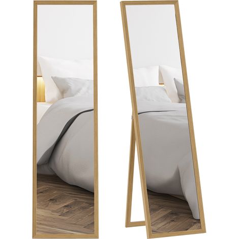 Specchio figura intera autoportante 40x150cm – supporto incluso, finitura naturale, versatile per camere e spogliatoi