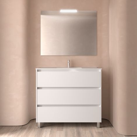 Badezimmermöbel NOJA 1000 3 Schubladen WHITE SATIN + Waschtisch + Spiegel