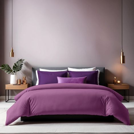 Housse de Couette Double en Ranforce (200 x 200 cm), 100% Coton, Violet Fermeture à Bouton, Nombre de Fils 155 Lavable en Machine à 30 °C, Douce et Durable (1/5)