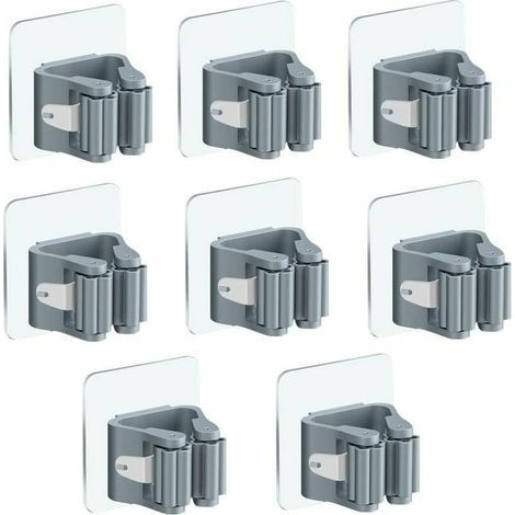 Porte Balai Mural Auto-adhésif Porte Vadrouille Accroche Balai Mural 8 Pièces sans Perage Pince à Balai Supports de Balai de Vadrouille pour Cuisine Salle de Bain Jardin(Gris) (1/5)