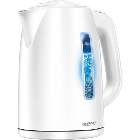 MPM MCZ-66 Hervidor Agua Eléctrico, 1,7L, Resistencia Oculta, Inalámbrico, Apagado Automático, Iluminado, Base 360º 2200W Blanco (1/3)