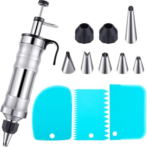 Ensemble de seringues pour la décoration de desserts, injecteur de glaçage pour cupcakes avec 6 douilles, 2 adaptateurs de douilles et 3 raclettes à crème.