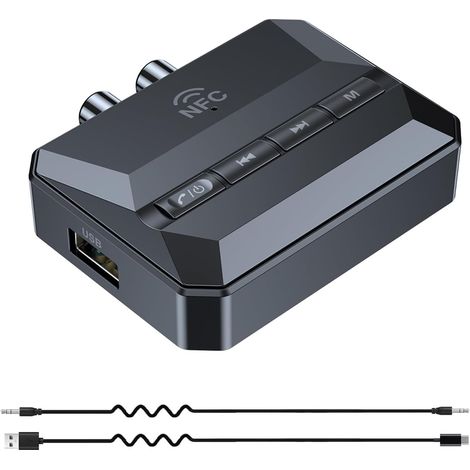 Récepteur Bluetooth 5.3 pour stéréo domestique, adaptateur Bluetooth vers RCA, adaptateur AUX, adaptateur audio RCA avec fonction NFC, prend en charge la lecture de musique de la clé USB et de la (1/5)