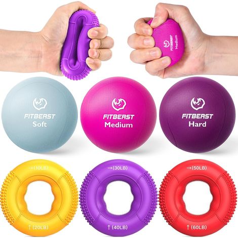 Kit de 6 balles anti-stress pour adultes, thérapie des mains pour force, récupération, soulagement du stress, renforcement de l'avant-bras (1/5)