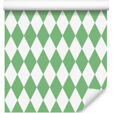 Carta da parati Arlecchino con diamanti bianchi e verdi per soggiorno e camera da letto 50x1000 cm (1/5)