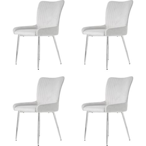 Chaise de salle à manger en velours gris, set de 4, pieds en métal argenté, avec support lombaire (1/5)