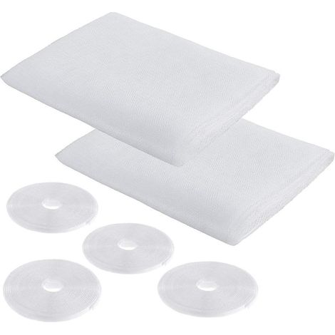 Fenêtre Moustiquaire Filet Lot de 2 rubans  4 rouleaux autocollants  Fly Bug Moustiquaire Mosquito kit de protection  2.0 m x 1.5 m  blanc (1/5)