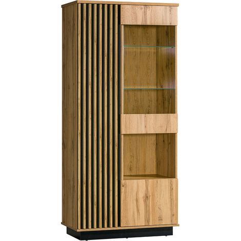 Estantería Tenodeu 102 , Cerrable, Con puertas, Aglomerado laminado, Vidrio templado, MDF, Número de puertas: 3, Número de cajones: 0, 194x90x40cm (1/4)