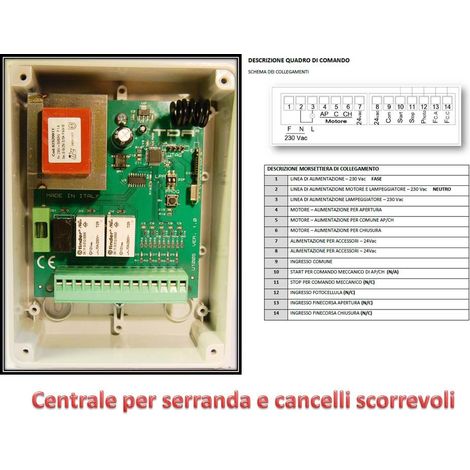 Centralina automazione cancello scorrevole serranda con luce cortesia U100S