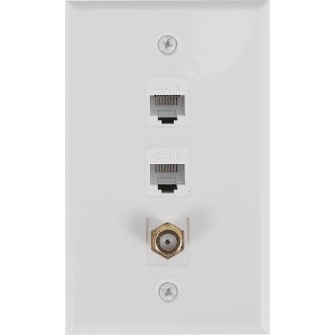 Plaque murale Ethernet coaxiale, 2 ports Cat6 RJ45 Keystone et 1 port connecteur de type F, plaque murale Keystone coaxiale femelle-femelle (1/5)