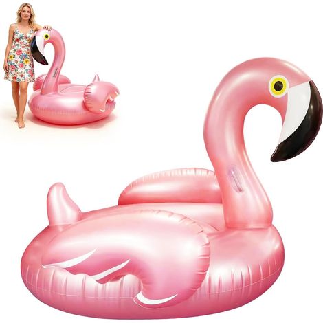 Flotteur de Piscine en Forme de Flamant pour Adultes, 110 × 93 cm Bouée de Natation Flamant Matelas Gonflable en PVC, Poids Maximal de 90 kg pour Estivaux, Rose (1/5)