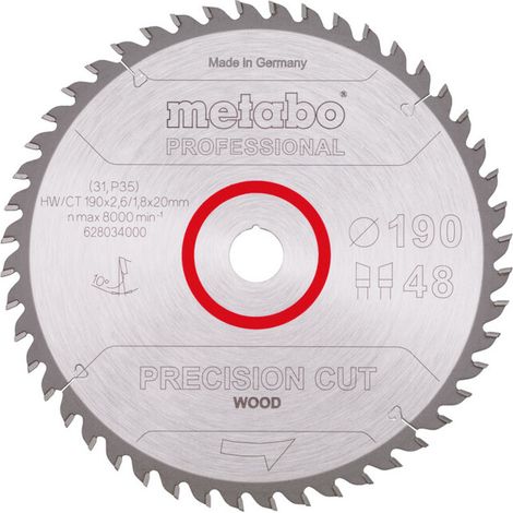 Metabo Lame de scie circulaire hw/ct 190 x 20, 48 wz 10° (628034000) (1/3)