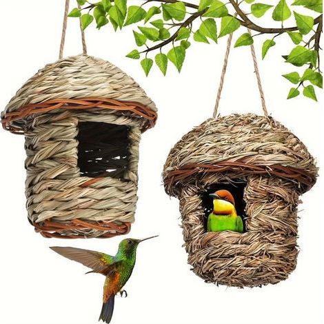 Nichoir naturel en 2 pièces pour pelouse, avec lit pour oiseaux, accessoires pour cage d'élevage, jardin, terrasse, pelouse, bureau, (1/4)