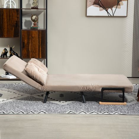 Canapé convertible 3 positions en velours marron clair, dossier réglable, 102x73x81 cm, avec 2 coussins inclus. (1/5)