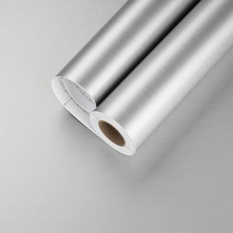 Carta da parati autoadesiva, impiallacciatura per mobili, alluminio spazzolato, 40x300 cm